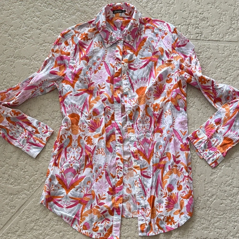 J McLaughlin Vibrant Floral Women's Blouse in Pink and Orange - Picture 1 of 6